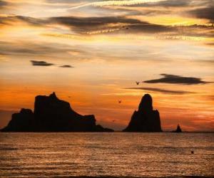 yapboz Sunset arka planda Medler Adaları ile deniz